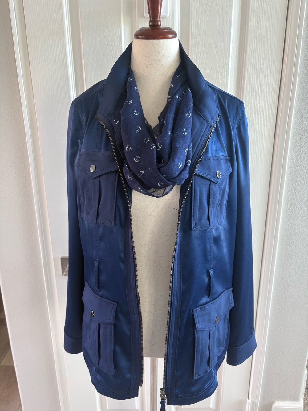 WHBM | Blue Satin Trench Coat | Sz 12 | NWT ( Missing Belt)